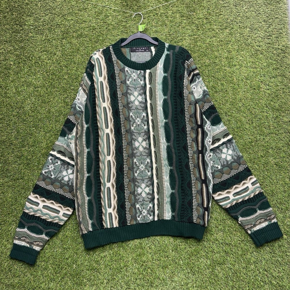 VTG Protege Collection 3D Knit Sweater Mens XL Biggie Cosby Coogi Style Chunky